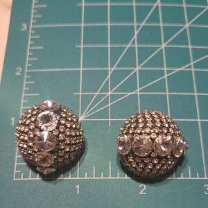 Simone Edouard, Rhinestone Dome Clip-On Earrings in Silver Vintage